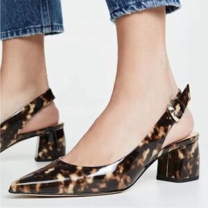 Kate Spade New York 6.5 Mika Tortoise Patent Leather Slingback Pumps EUC pointed